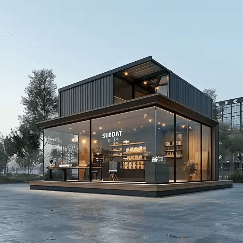 Esivalmistettu konttitalo kauppoja varten