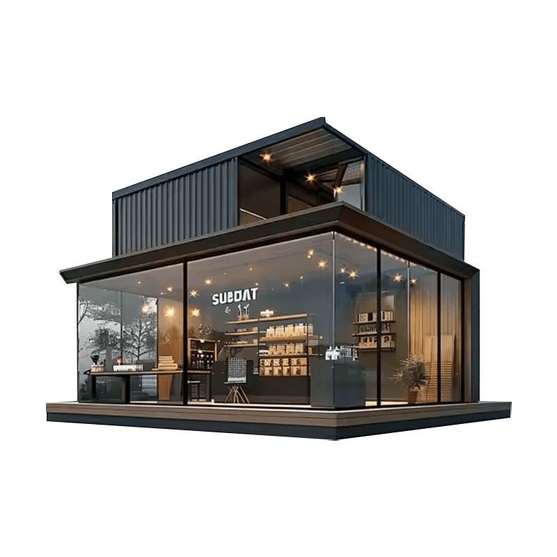 Esivalmistettu konttitalo kauppoja varten